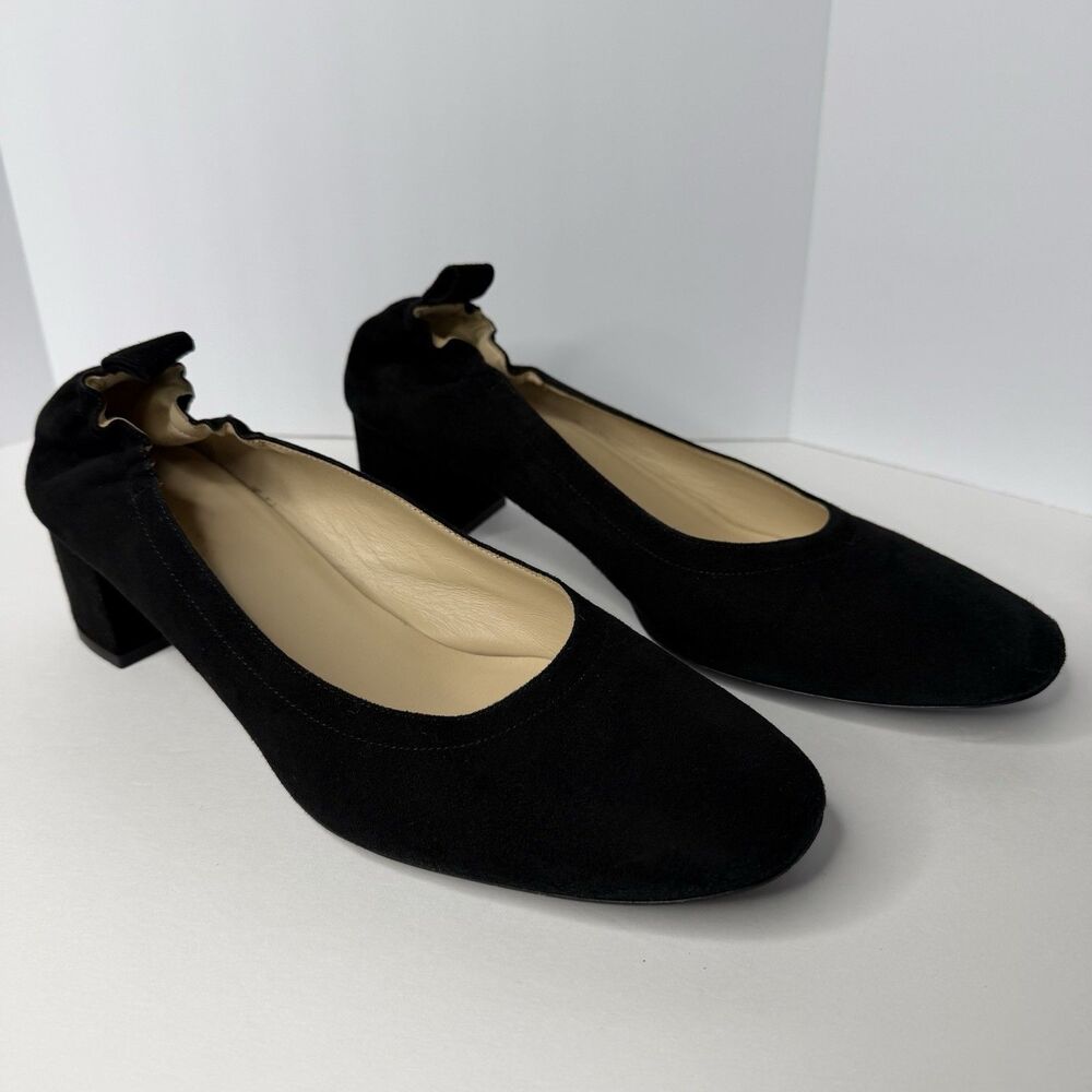 Everlane The Day Heel Shoe Womens Sz 11 Black Suede Block Heel Slip On Comfort